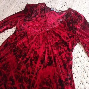 Unity World Wear Red Velvet Top Blouse Petite M Y2K‎ Fairy Grunge Goth Witchy